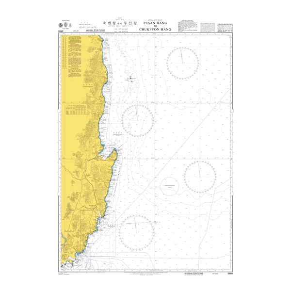 Product image of Admiralty Chart 3666 | Busan Hang to Jukbyeon Hang, featuring navigational markings, depth soundings, and coastal features, essential for safe marine navigation. It could be displayed as an art piece or used for navigation on a boat or ship.