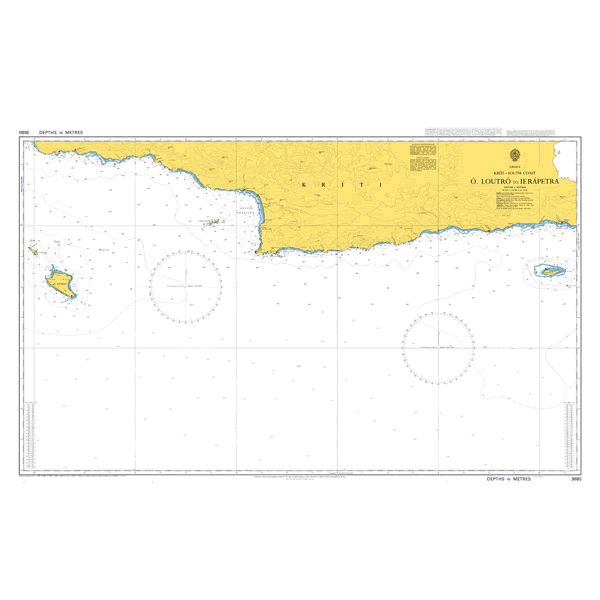 Product image of Admiralty Chart 3680 | Ormos Loutro to Ierapetra, featuring navigational markings, depth soundings, and coastal features, essential for safe marine navigation. It could be displayed as an art piece or used for navigation on a boat or ship.