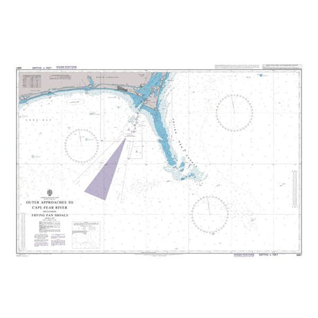 Product image of Admiralty Chart 3687 | Outer Approaches to Cape Fear River including Frying Pan Shoals, featuring navigational markings, depth soundings, and coastal features, essential for safe marine navigation. It could be displayed as an art piece or used for navigation on a boat or ship.