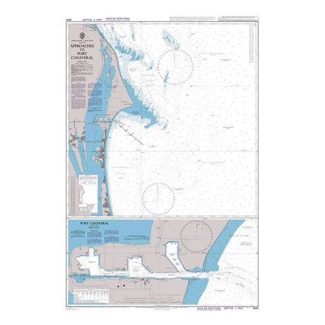 Product image of Admiralty Chart 3692 | Approaches to Port Canaveral, featuring navigational markings, depth soundings, and coastal features, essential for safe marine navigation. It could be displayed as an art piece or used for navigation on a boat or ship.