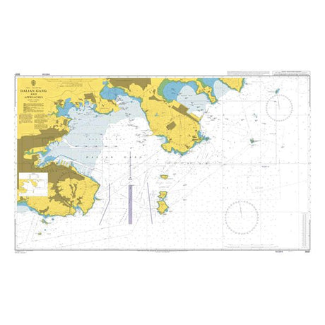 Product image of Admiralty Chart 3697 | Dalian Gang and Approaches, featuring navigational markings, depth soundings, and coastal features, essential for safe marine navigation. It could be displayed as an art piece or used for navigation on a boat or ship.