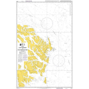 Product image of Admiralty Chart 3710 | Cape Hooker to Coulman Island, featuring navigational markings, depth soundings, and coastal features, essential for safe marine navigation. It could be displayed as an art piece or used for navigation on a boat or ship.