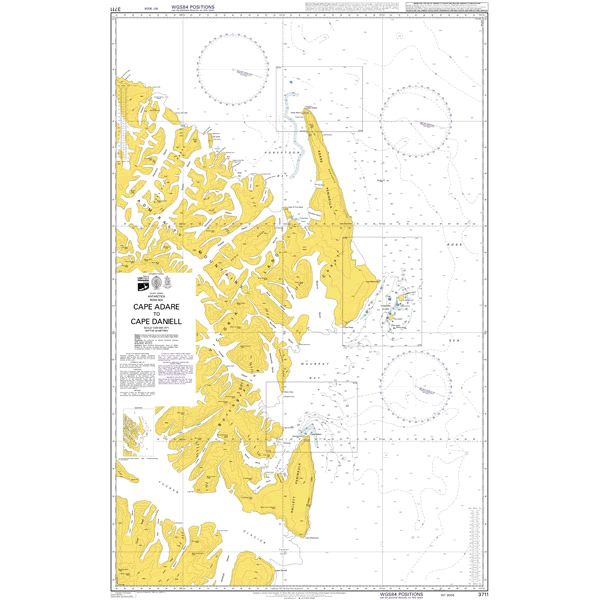 Product image of Admiralty Chart 3711 | Cape Adare to Cape Daniell, featuring navigational markings, depth soundings, and coastal features, essential for safe marine navigation. It could be displayed as an art piece or used for navigation on a boat or ship.