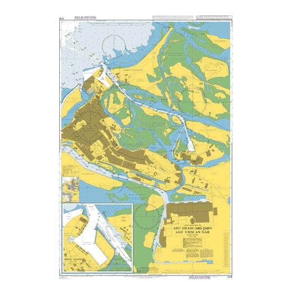 Product image of Admiralty Chart 3715 | Abu Dhabi (Abu Zaby), featuring navigational markings, depth soundings, and coastal features, essential for safe marine navigation. It could be displayed as an art piece or used for navigation on a boat or ship.