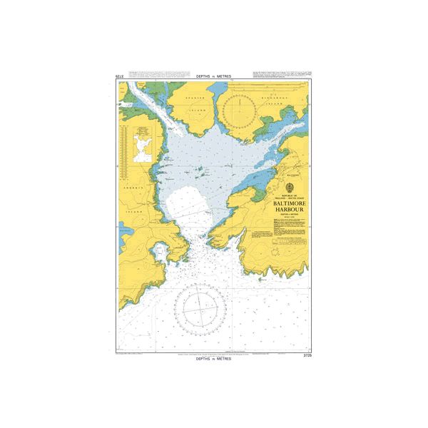 Product image of Admiralty Chart 3725 | Baltimore Harbour, featuring navigational markings, depth soundings, and coastal features, essential for safe marine navigation. It could be displayed as an art piece or used for navigation on a boat or ship.