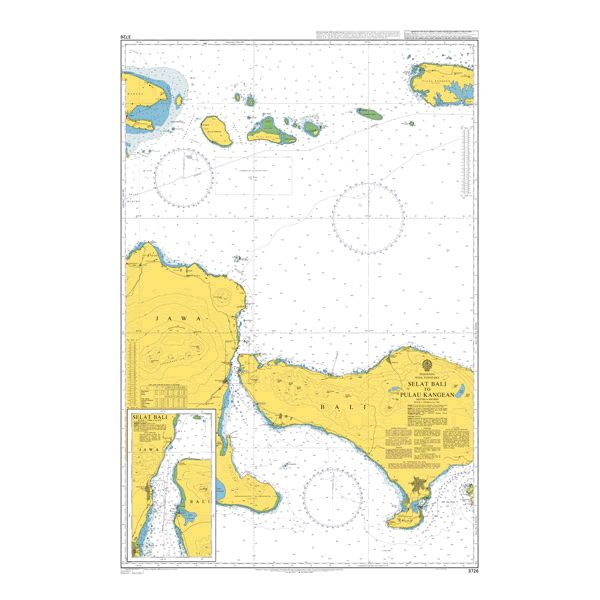 Product image of Admiralty Chart 3726 | Selat Bali to Pulau Kangean, featuring navigational markings, depth soundings, and coastal features, essential for safe marine navigation. It could be displayed as an art piece or used for navigation on a boat or ship.