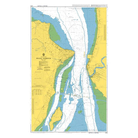 Product image of Admiralty Chart 3732 | Pelabuhan Pulau Pinang, featuring navigational markings, depth soundings, and coastal features, essential for safe marine navigation. It could be displayed as an art piece or used for navigation on a boat or ship.