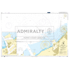 Product image of Admiralty Chart 3739 | Jebel Ali (Mina' Jabal 'Ali) and Approaches, featuring navigational markings, depth soundings, and coastal features, essential for safe marine navigation. It could be displayed as an art piece or used for navigation on a boat or ship.
