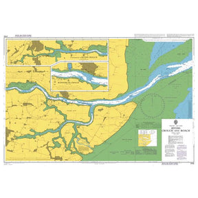 Product image of Admiralty Chart 3750 | Rivers Crouch and Roach, featuring navigational markings, depth soundings, and coastal features, essential for safe marine navigation. It could be displayed as an art piece or used for navigation on a boat or ship.