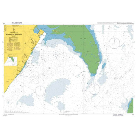 Product image of Admiralty Chart 3783 | Mesaieed (Musay 'id or Umm Said), featuring navigational markings, depth soundings, and coastal features, essential for safe marine navigation. It could be displayed as an art piece or used for navigation on a boat or ship.