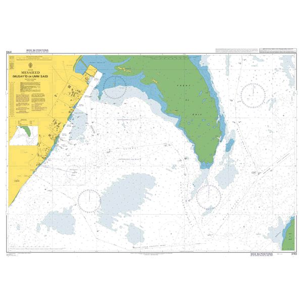 Product image of Admiralty Chart 3783 | Mesaieed (Musay 'id or Umm Said), featuring navigational markings, depth soundings, and coastal features, essential for safe marine navigation. It could be displayed as an art piece or used for navigation on a boat or ship.