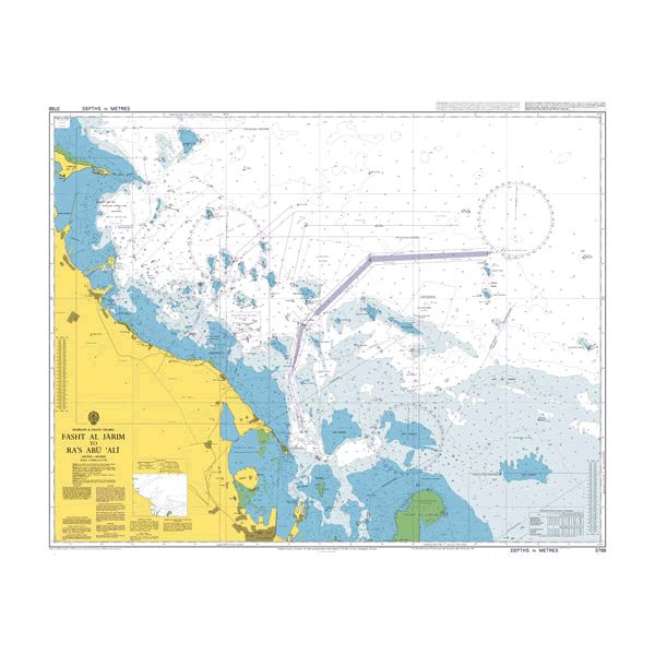 Product image of Admiralty Chart 3788 | Fasht al Jarim to Ra's Abu `Ali, featuring navigational markings, depth soundings, and coastal features, essential for safe marine navigation. It could be displayed as an art piece or used for navigation on a boat or ship.