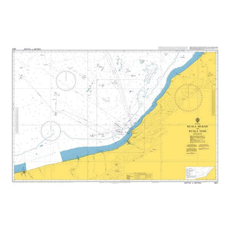 Product image of Admiralty Chart 3837 | Kuala Mukah to Kuala Niah, featuring navigational markings, depth soundings, and coastal features, essential for safe marine navigation. It could be displayed as an art piece or used for navigation on a boat or ship.