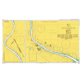 Product image of Admiralty Chart 3843 | Inner Bar to Kabda Point, featuring navigational markings, depth soundings, and coastal features, essential for safe marine navigation. It could be displayed as an art piece or used for navigation on a boat or ship.