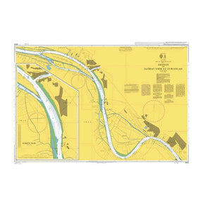 Product image of Admiralty Chart 3845 | Abadan to Jazirat Umm at Tuwaylah, featuring navigational markings, depth soundings, and coastal features, essential for safe marine navigation. It could be displayed as an art piece or used for navigation on a boat or ship.