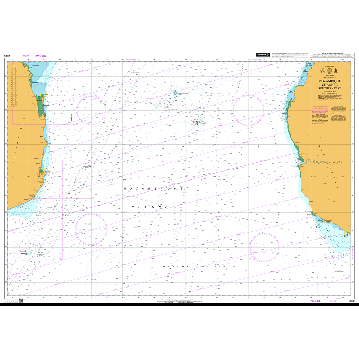 Product image of Admiralty Chart 3880 | Mozambique Channel Southern Part, featuring navigational markings, depth soundings, and coastal features, essential for safe marine navigation. It could be displayed as an art piece or used for navigation on a boat or ship.