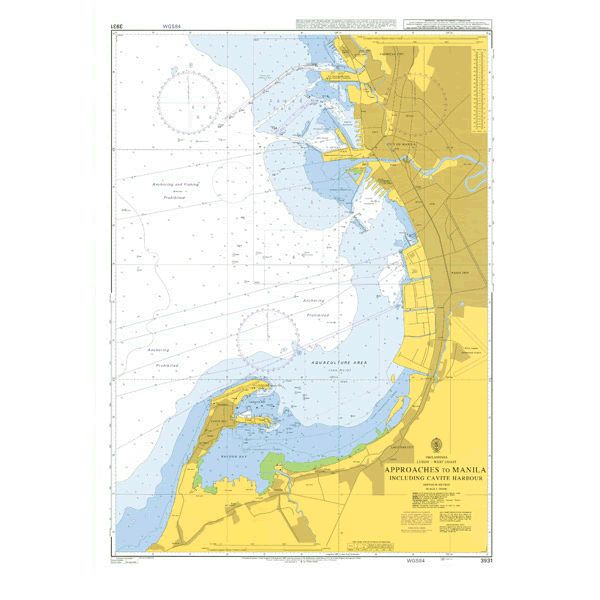 Product image of Admiralty Chart 3931 | Approaches to Manila including Cavite, featuring navigational markings, depth soundings, and coastal features, essential for safe marine navigation. It could be displayed as an art piece or used for navigation on a boat or ship.