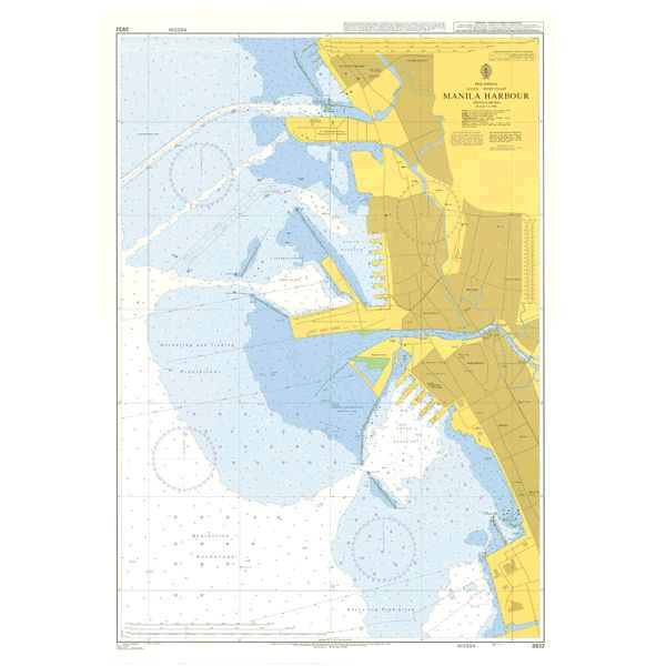 Product image of Admiralty Chart 3932 | Manila Harbour, featuring navigational markings, depth soundings, and coastal features, essential for safe marine navigation. It could be displayed as an art piece or used for navigation on a boat or ship.