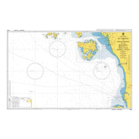 Product image of Admiralty Chart 3943 | Ko Tarutao to Pulau Pinang, featuring navigational markings, depth soundings, and coastal features, essential for safe marine navigation. It could be displayed as an art piece or used for navigation on a boat or ship.