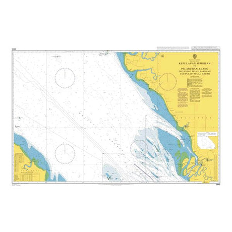 Product image of Admiralty Chart 3945 | Kepulauan Sembilan to Pelabuhan Klang including Pulau Pandang and Pulau-Pulau Aruah, featuring navigational markings, depth soundings, and coastal features, essential for safe marine navigation. It could be displayed as an art piece or used for navigation on a boat or ship.