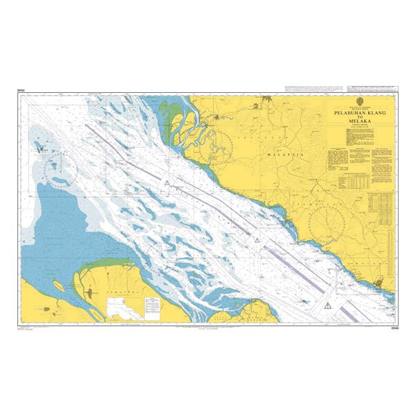 Product image of Admiralty Chart 3946 | Pelabuhan Klang to Melaka, featuring navigational markings, depth soundings, and coastal features, essential for safe marine navigation. It could be displayed as an art piece or used for navigation on a boat or ship.