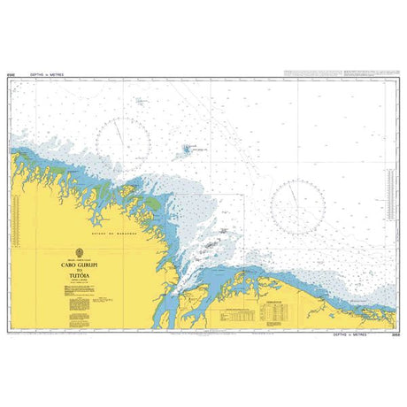 Product image of Admiralty Chart 3958 | Cabo Gurupi to Tutoia, featuring navigational markings, depth soundings, and coastal features, essential for safe marine navigation. It could be displayed as an art piece or used for navigation on a boat or ship.