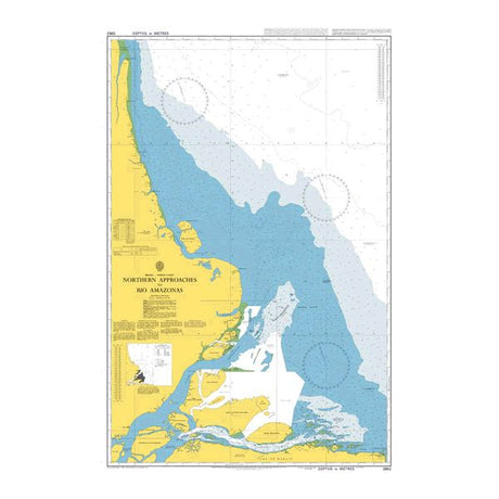 Product image of Admiralty Chart 3962 | Northern Approaches to Rio Amazonas, featuring navigational markings, depth soundings, and coastal features, essential for safe marine navigation. It could be displayed as an art piece or used for navigation on a boat or ship.