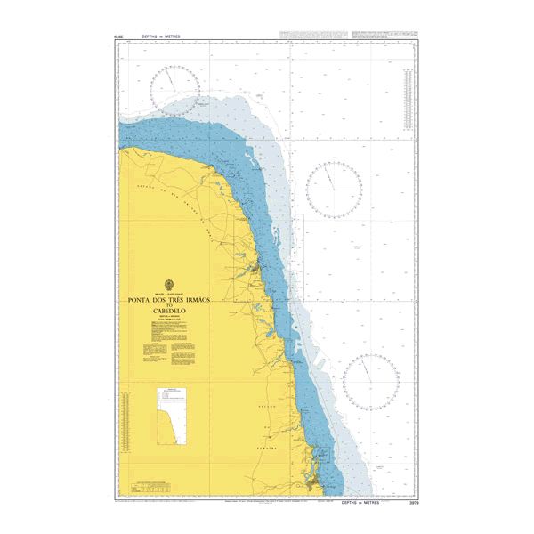 Product image of Admiralty Chart 3979 | Cabo Calcanhar to Cabedelo, featuring navigational markings, depth soundings, and coastal features, essential for safe marine navigation. It could be displayed as an art piece or used for navigation on a boat or ship.