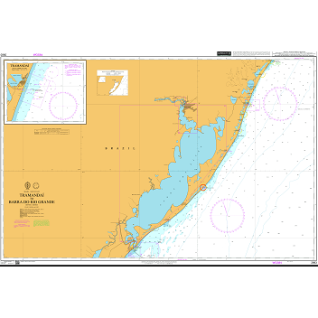 Product image of Admiralty Chart 3983 | Tramandai to Barra do Rio Grande, featuring navigational markings, depth soundings, and coastal features, essential for safe marine navigation. It could be displayed as an art piece or used for navigation on a boat or ship.