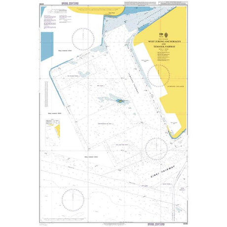 Product image of Admiralty Chart 4030 | West Jurong Anchorages and Temasek Fairway, featuring navigational markings, depth soundings, and coastal features, essential for safe marine navigation. It could be displayed as an art piece or used for navigation on a boat or ship.