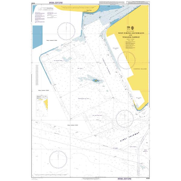 Product image of Admiralty Chart 4030 | West Jurong Anchorages and Temasek Fairway, featuring navigational markings, depth soundings, and coastal features, essential for safe marine navigation. It could be displayed as an art piece or used for navigation on a boat or ship.