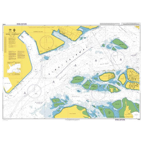 Product image of Admiralty Chart 4032 | Sinki Fairway, featuring navigational markings, depth soundings, and coastal features, essential for safe marine navigation. It could be displayed as an art piece or used for navigation on a boat or ship.