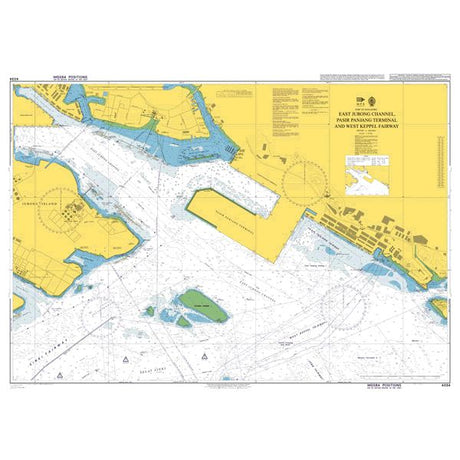 Product image of Admiralty Chart 4034 | East Jurong Channel, Pasir Panjang Terminal and West Keppel Fairway, featuring navigational markings, depth soundings, and coastal features, essential for safe marine navigation. It could be displayed as an art piece or used for navigation on a boat or ship.