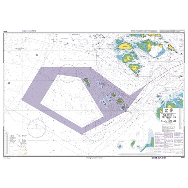 Product image of Admiralty Chart 4039 | Western Approaches to Main Strait, featuring navigational markings, depth soundings, and coastal features, essential for safe marine navigation. It could be displayed as an art piece or used for navigation on a boat or ship.