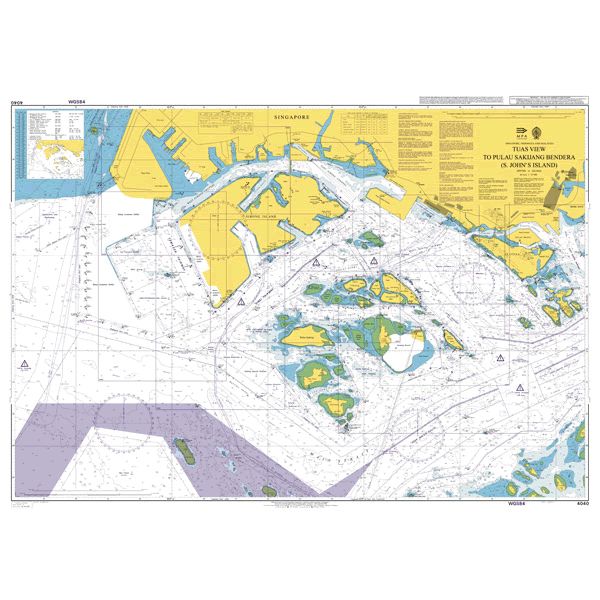 Product image of Admiralty Chart 4040 | Tuas View to Pulau Sakijang Bendera (S. John's Island), featuring navigational markings, depth soundings, and coastal features, essential for safe marine navigation. It could be displayed as an art piece or used for navigation on a boat or ship.