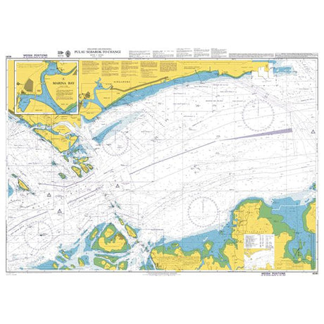 Product image of Admiralty Chart 4041 | Pulau Sebarok to Changi, featuring navigational markings, depth soundings, and coastal features, essential for safe marine navigation. It could be displayed as an art piece or used for navigation on a boat or ship.