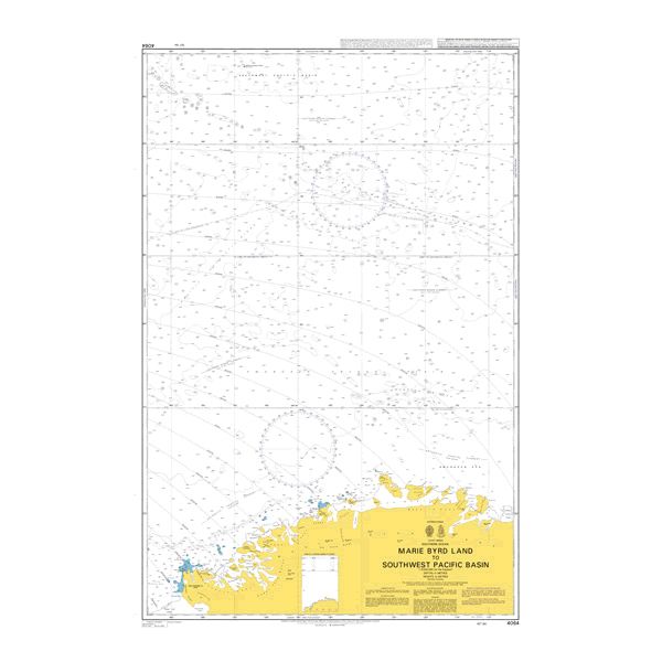 Product image of Admiralty Chart 4064 | Marie Byrd Land to Southwest Pacific Basin, featuring navigational markings, depth soundings, and coastal features, essential for safe marine navigation. It could be displayed as an art piece or used for navigation on a boat or ship.