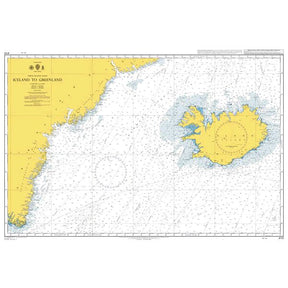 Product image of Admiralty Chart 4112 | Iceland to Greenland, featuring navigational markings, depth soundings, and coastal features, essential for safe marine navigation. It could be displayed as an art piece or used for navigation on a boat or ship.