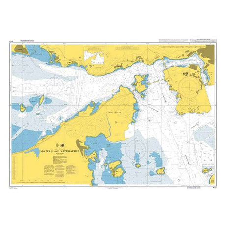 Product image of Admiralty Chart 4122 | Ma Wan and Approaches, featuring navigational markings, depth soundings, and coastal features, essential for safe marine navigation. It could be displayed as an art piece or used for navigation on a boat or ship.