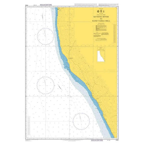 Product image of Admiralty Chart 4132 | Kunene River to Sand Table Hill, featuring navigational markings, depth soundings, and coastal features, essential for safe marine navigation. It could be displayed as an art piece or used for navigation on a boat or ship.