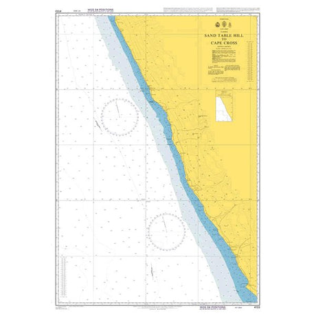 Product image of Admiralty Chart 4133 | Sand Table Hill to Cape Cross, featuring navigational markings, depth soundings, and coastal features, essential for safe marine navigation. It could be displayed as an art piece or used for navigation on a boat or ship.