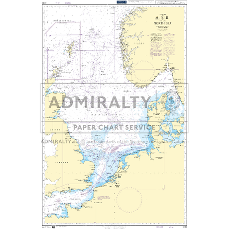 Product image of Admiralty Chart 4140 | North Sea, featuring navigational markings, depth soundings, and coastal features, essential for safe marine navigation. It could be displayed as an art piece or used for navigation on a boat or ship.