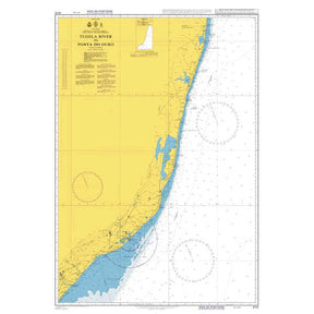 Product image of Admiralty Chart 4172 | Tugela River to Ponta do Ouro, featuring navigational markings, depth soundings, and coastal features, essential for safe marine navigation. It could be displayed as an art piece or used for navigation on a boat or ship.