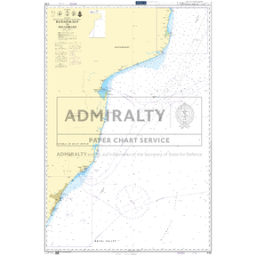 Product image of Admiralty Chart 4180 | Richards Bay to Inhambane, featuring navigational markings, depth soundings, and coastal features, essential for safe marine navigation. It could be displayed as an art piece or used for navigation on a boat or ship.
