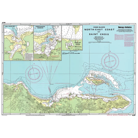 Imray Chart A234: Northeast Coast St Croix by Imray shows water depths, navigation aids, reefs, and harbors—perfect for Eastern Caribbean navigation. Includes insets of Salt River Bay, Christiansted Harbour, and Green Cay Marina.