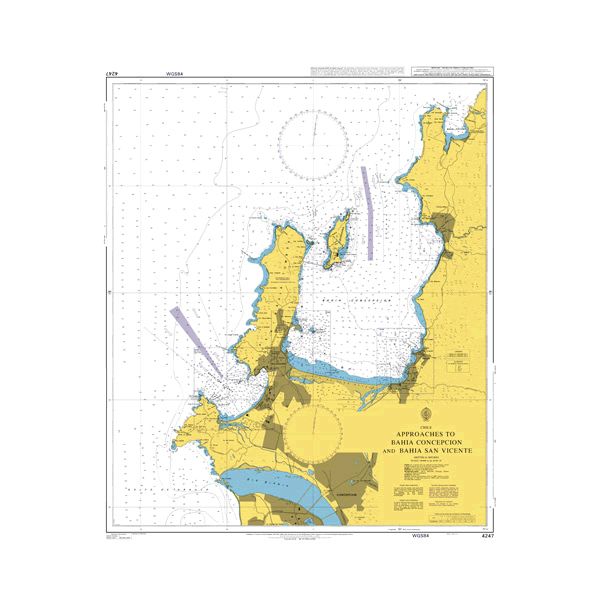 Product image of Admiralty Chart 4247 | Bahia Concepcion and Bahia San Vicente, featuring navigational markings, depth soundings, and coastal features, essential for safe marine navigation. It could be displayed as an art piece or used for navigation on a boat or ship.