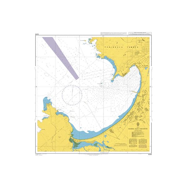 Product image of Admiralty Chart 4249 | Bahia San Vicente, featuring navigational markings, depth soundings, and coastal features, essential for safe marine navigation. It could be displayed as an art piece or used for navigation on a boat or ship.