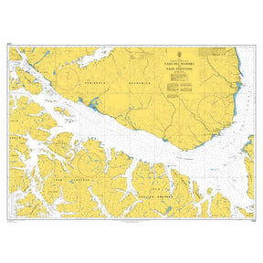 Product image of Admiralty Chart 4266 | Paso del Hambre to Paso Tortuoso, featuring navigational markings, depth soundings, and coastal features, essential for safe marine navigation. It could be displayed as an art piece or used for navigation on a boat or ship.