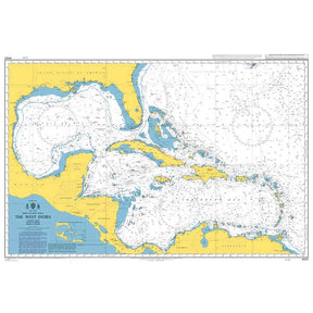 Product image of Admiralty Chart 4400 | The West Indies, featuring navigational markings, depth soundings, and coastal features, essential for safe marine navigation. It could be displayed as an art piece or used for navigation on a boat or ship.