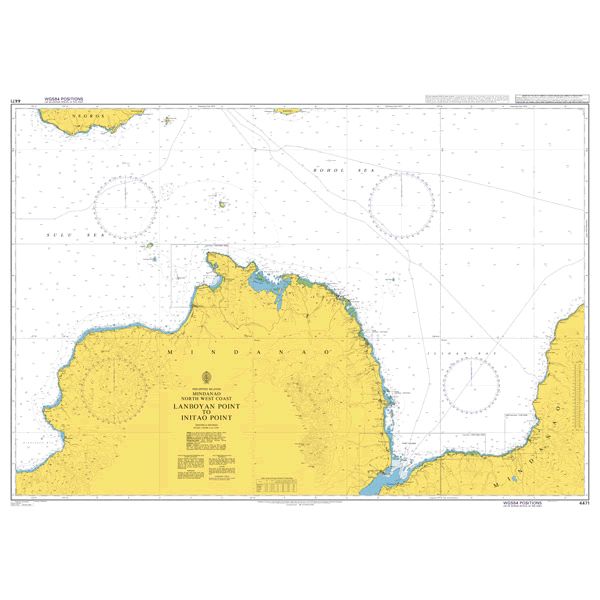 Product image of Admiralty Chart 4471 | Lanboyan Point to Initao Point, featuring navigational markings, depth soundings, and coastal features, essential for safe marine navigation. It could be displayed as an art piece or used for navigation on a boat or ship.